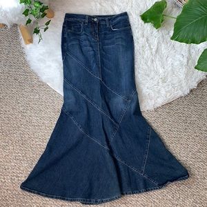 Bebe Bedazzled Mermaid Denim Maxi Skirt